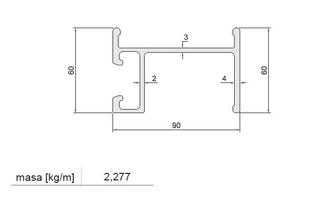 CROSS PROFILE 90 MM ALUMINUM WITH OFFSET