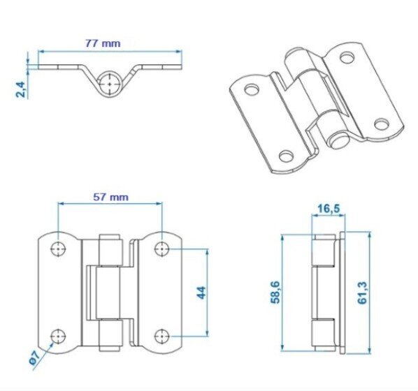 Zawias boczny 77x61mm ZN