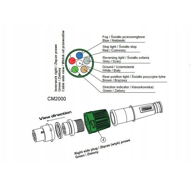 BAJONET LUG 6-PIN GREEN RIGHT WITH WIRING 1m 6×0.75mm2