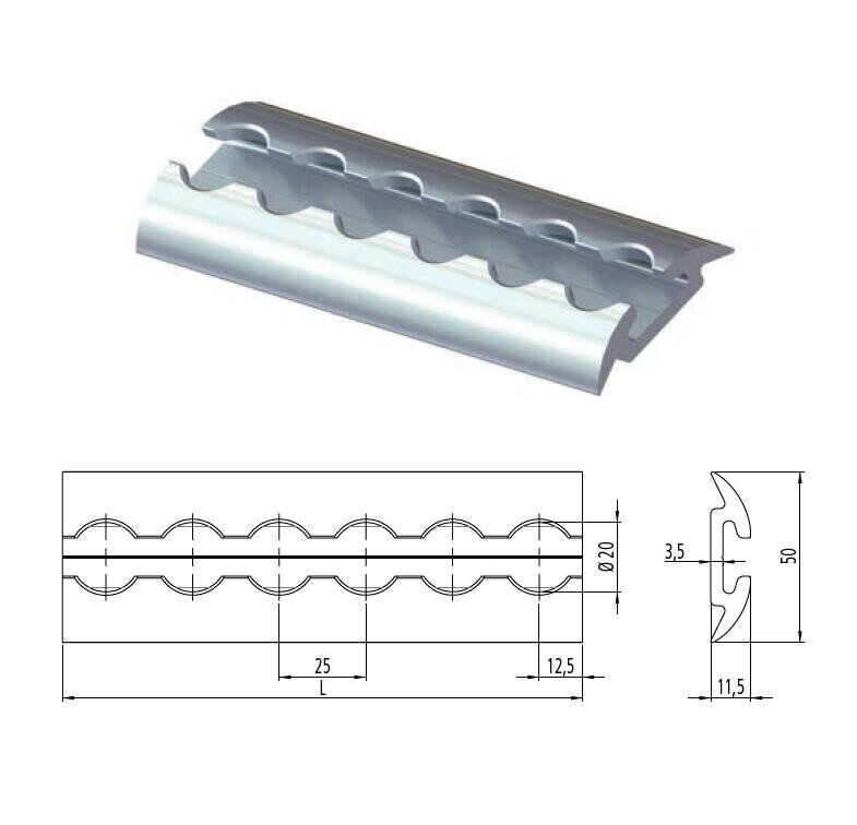 Listwa mocowania ładunku półokrągła AIRLINE 3000×50 mm ANODA